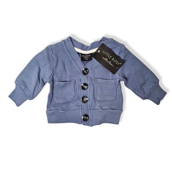 Little Bipsy Kids Baby 0-3 Month Blue Cardigan Sweater Minimalist Preppy Classic - Picture 1 of 5